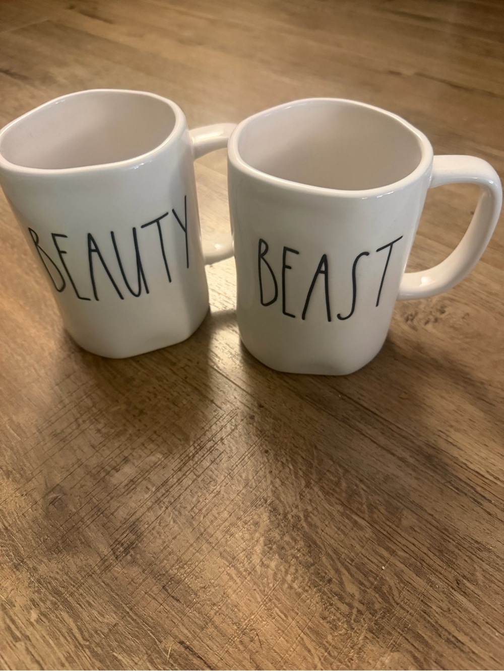 Rae Dunn White "Beauty" and "Beast" Ceramic Mugs
